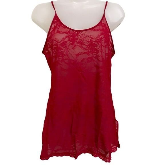 Victoria Secret Red Cami Tank Mini Floral Lace Slip Lingerie Piece - Picture 1 of 6